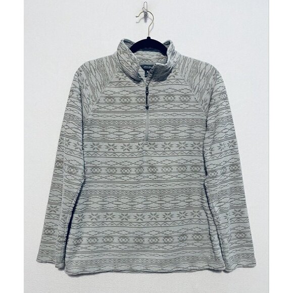 Eddie Bauer Womens Fair Isle 1/4 Zip Pullover Fleece Lightweight Jacket Gray M - Picture 1 of 6